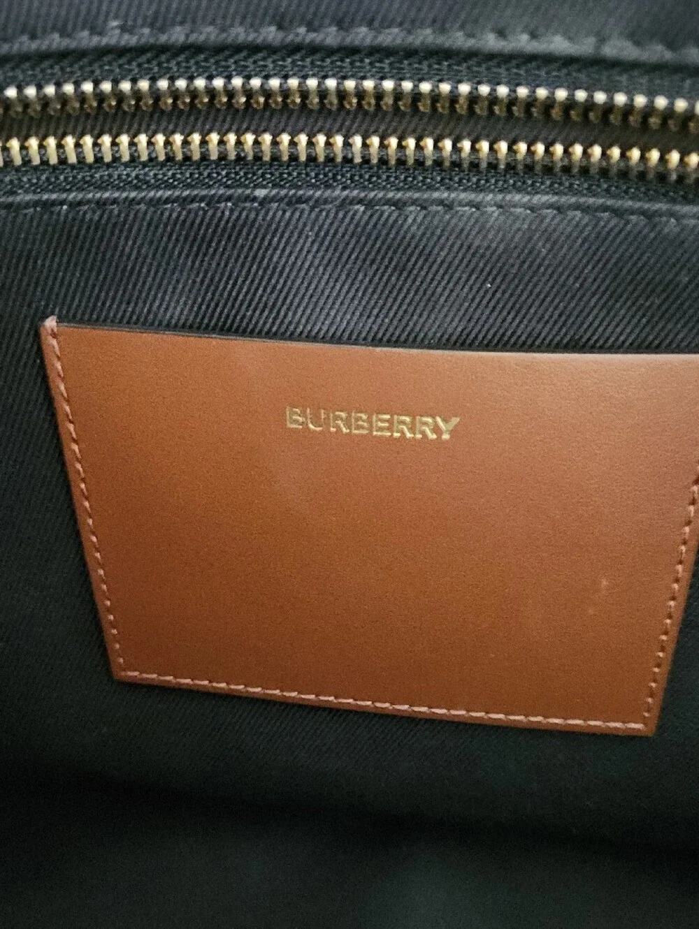 Burberry Brown Plaid Tote with Black Handles and Gold Hardware